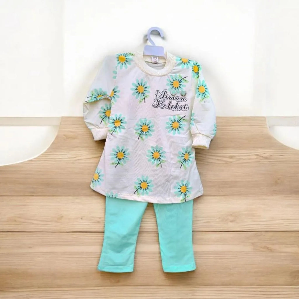 Girls Floral Printed 2-Piece Jersey Set Mint Green