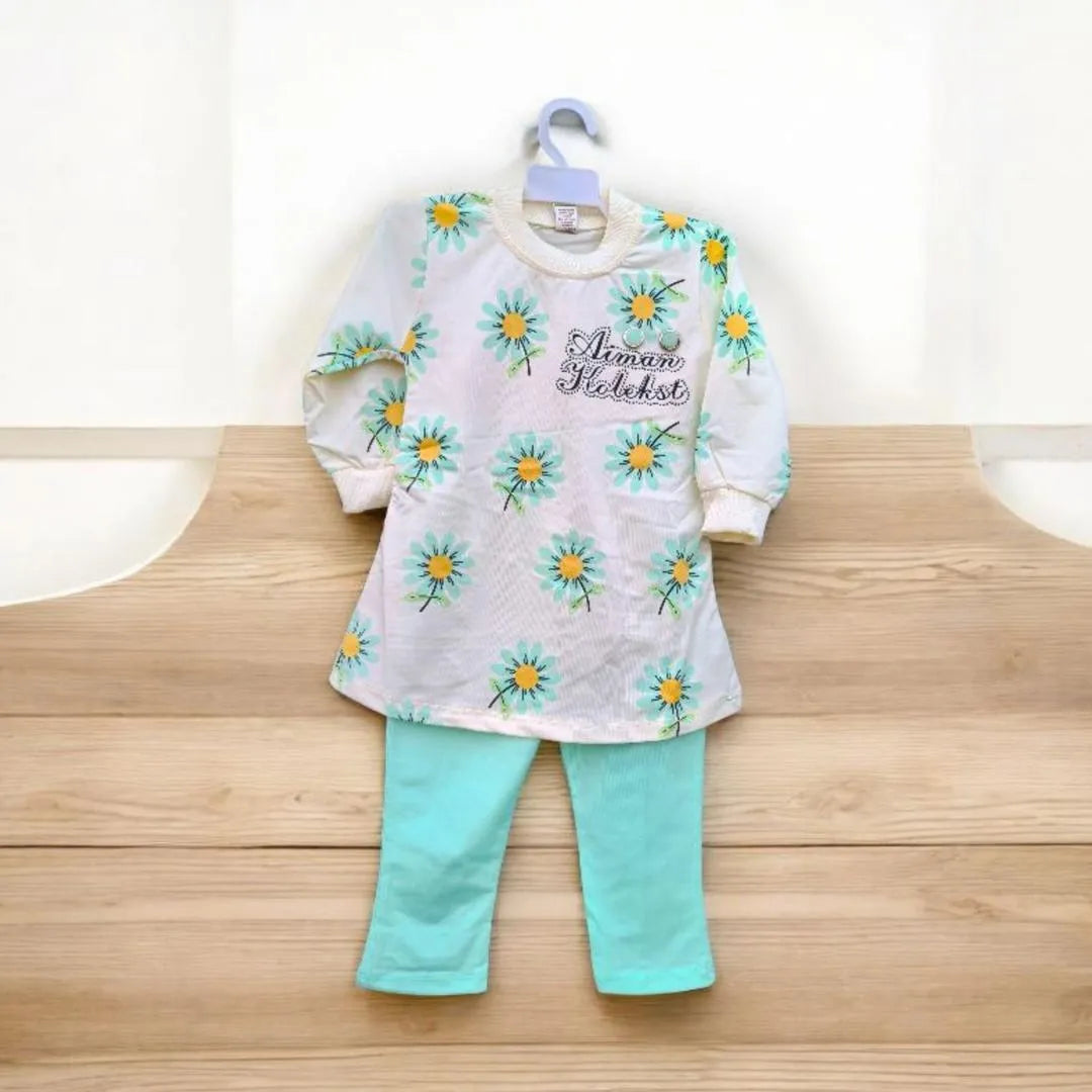 Girls Floral Printed 2-Piece Jersey Set Mint Green