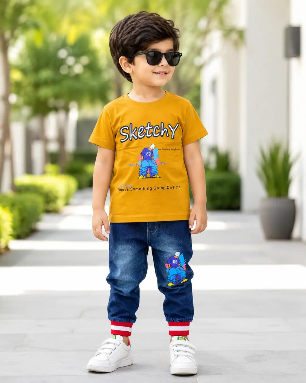 2 Pcs Boy's Printed Shirt & Pants Set
