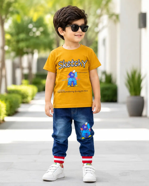 2 Pcs Boy's Printed Shirt & Pants Set