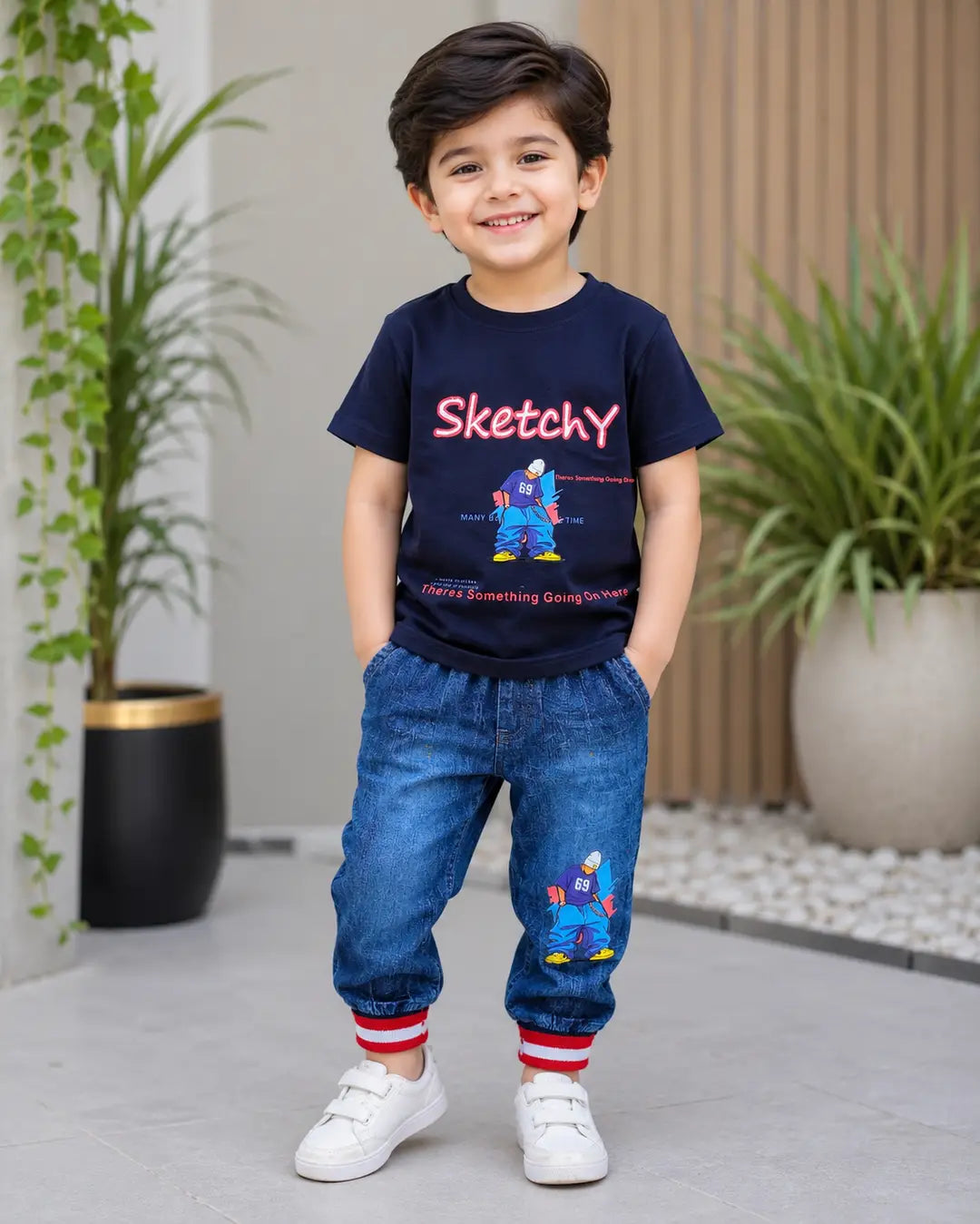 2 Pcs Boy's Printed Shirt & Pants Set