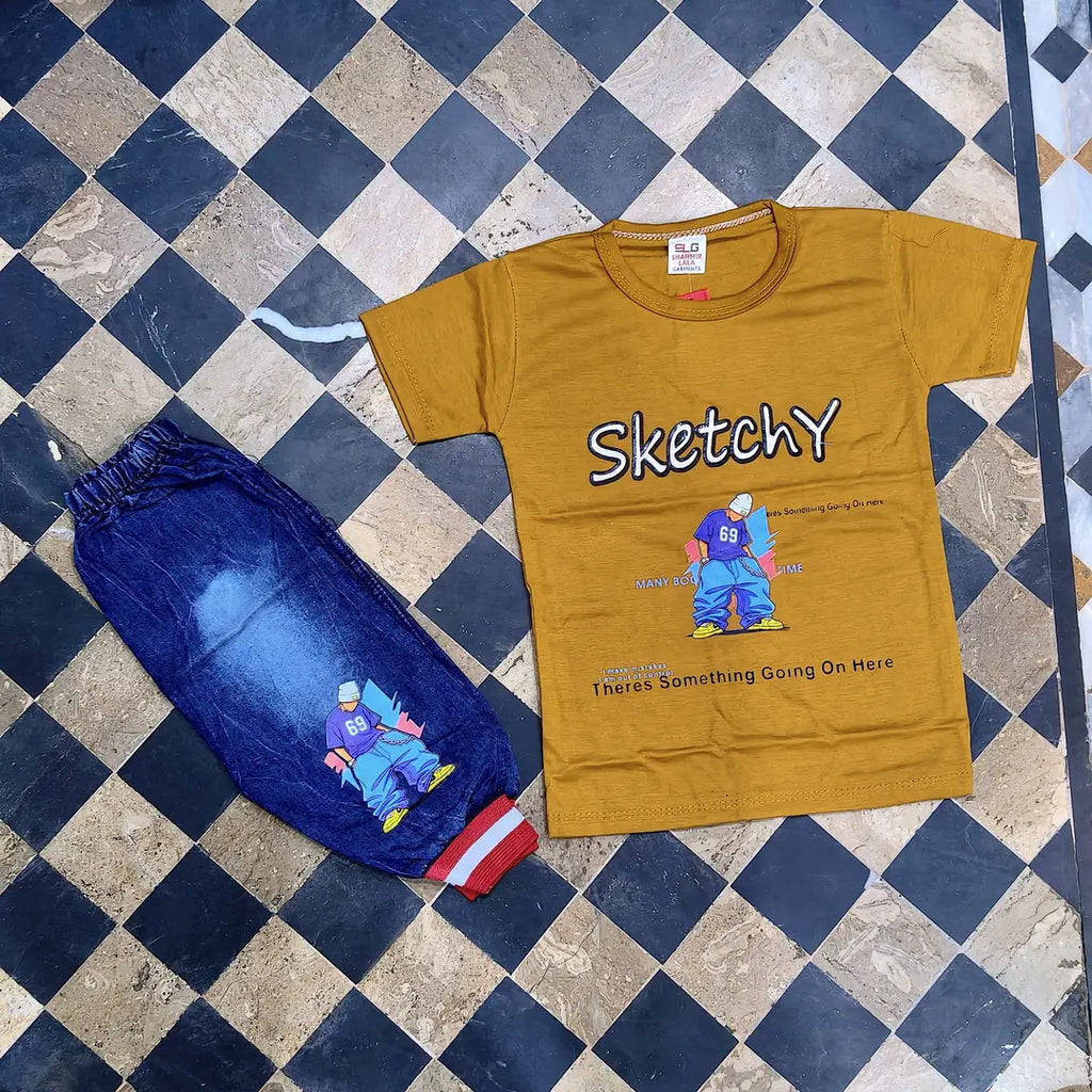 2 Pcs Boy's Printed Shirt & Pants Set