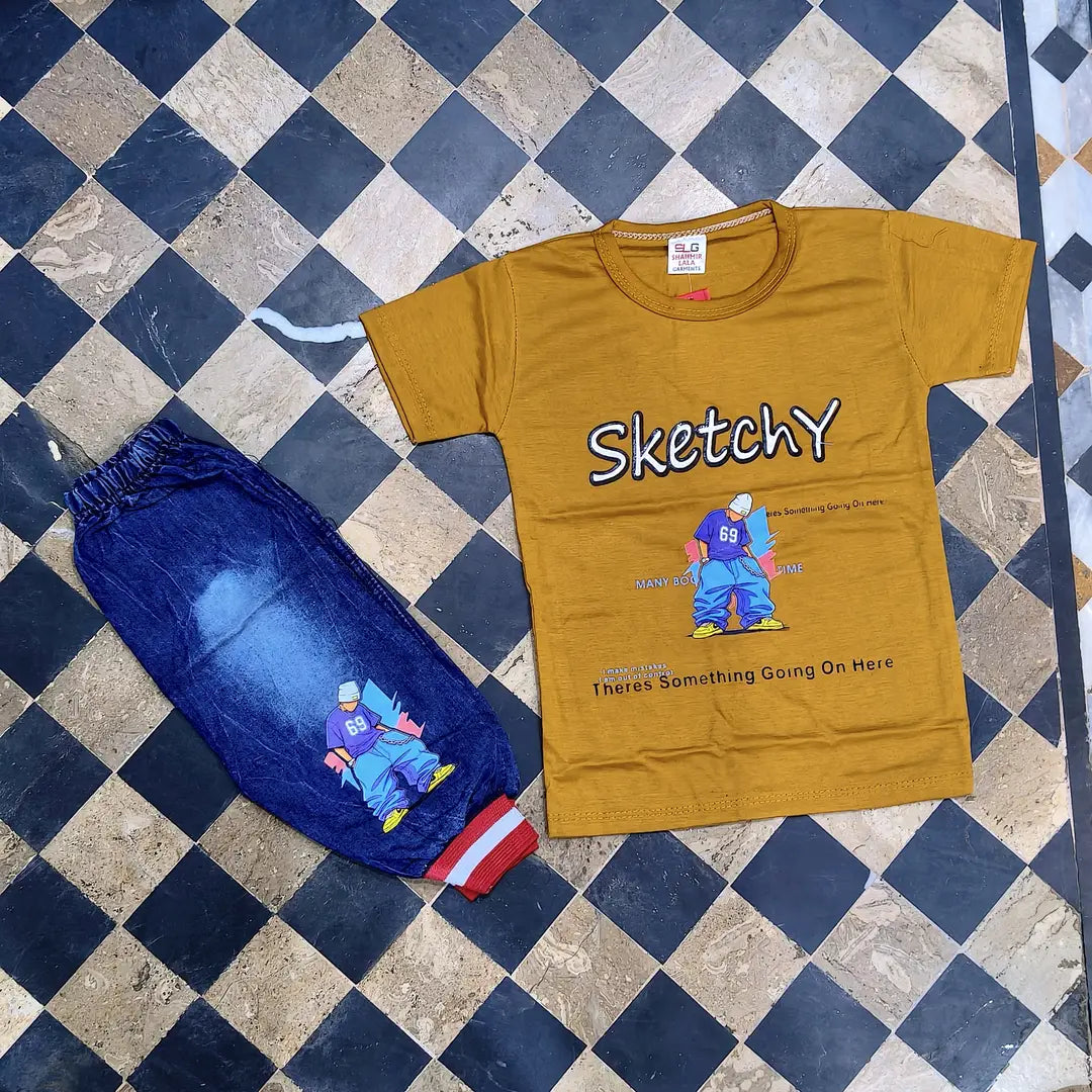 2 Pcs Boy's Printed Shirt & Pants Set