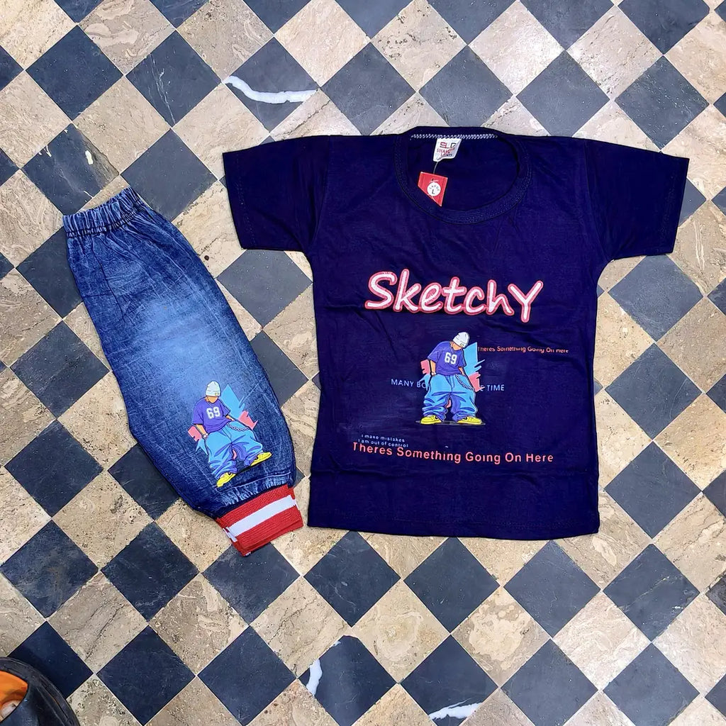 2 Pcs Boy's Printed Shirt & Pants Set
