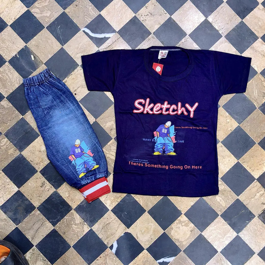 2 Pcs Boy's Printed Shirt & Pants Set