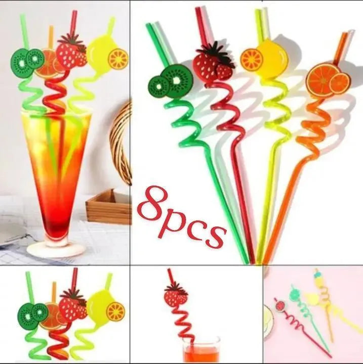 Multicolor Curvy Straws 8pcs ABS Plastic Party Use