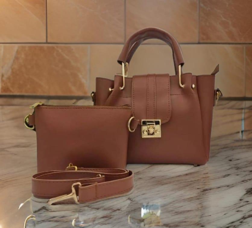 Brown PU Leather Crossbody Bag & Clutch Set