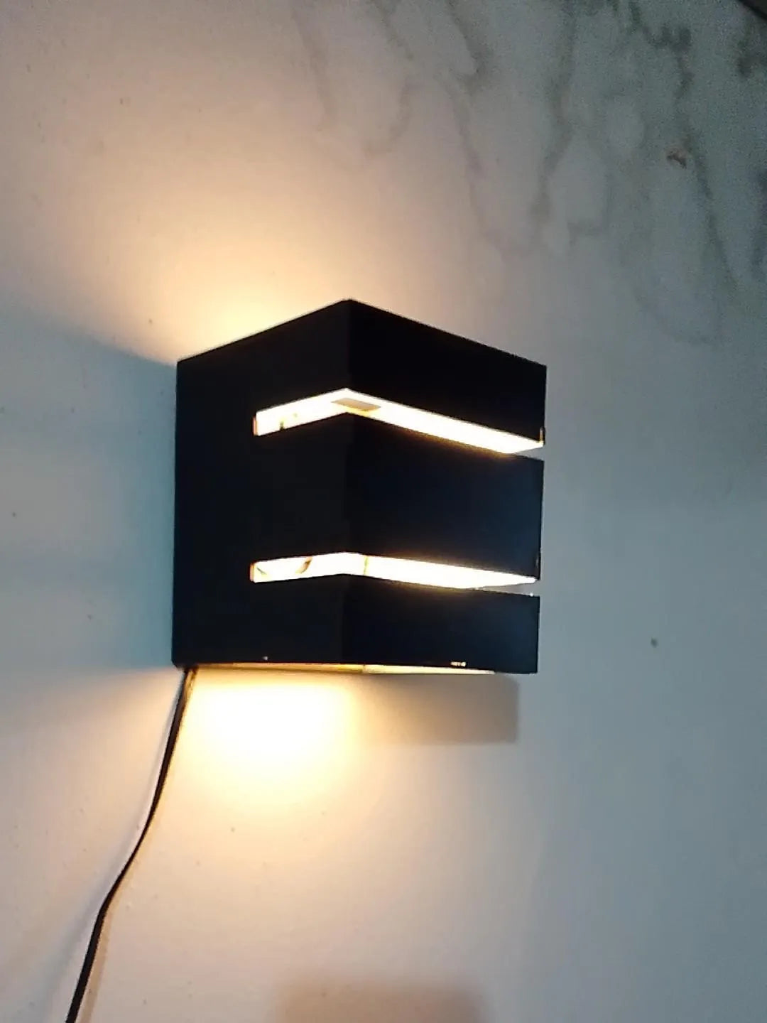 Modern Wall Lamp with Golden Light, Dark Brown MDF, 5.2x4.5x2"