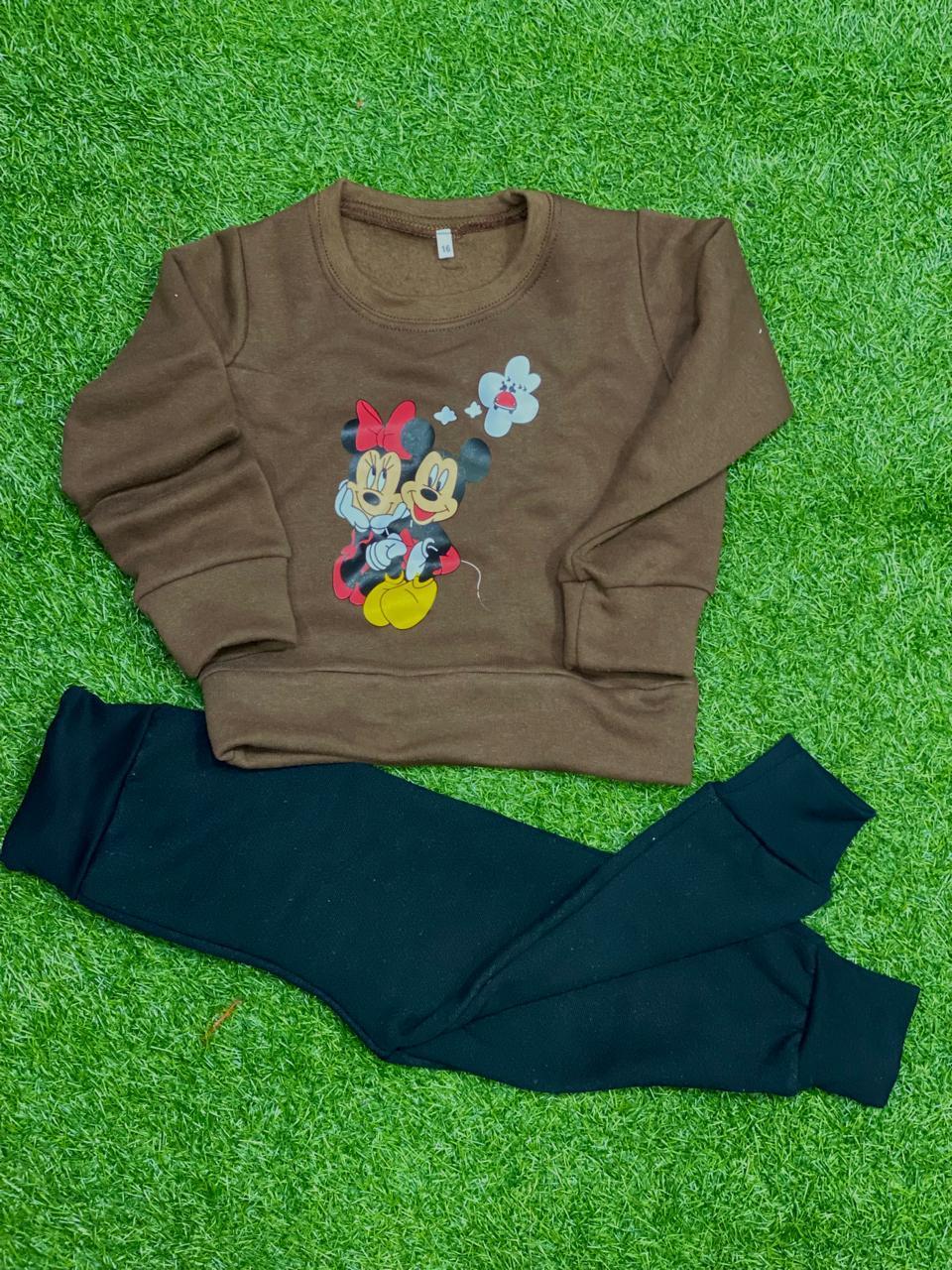 Boy's Fleece Mickey Minnie Printed Tracksuit Brown 1-10 Years
