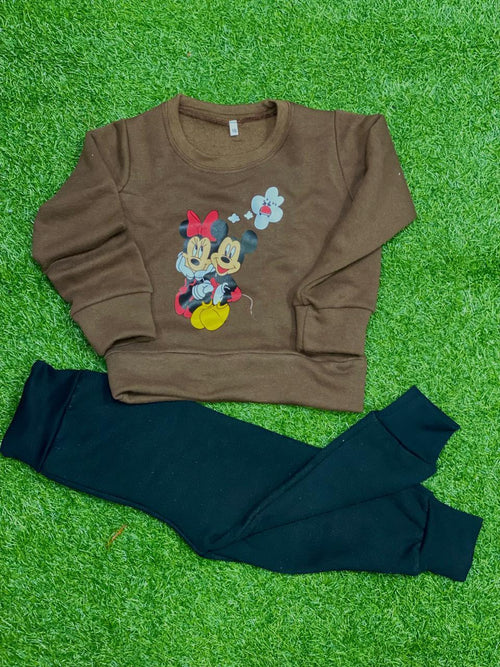 Boy's Fleece Mickey Minnie Printed Tracksuit Brown 1-10 Years