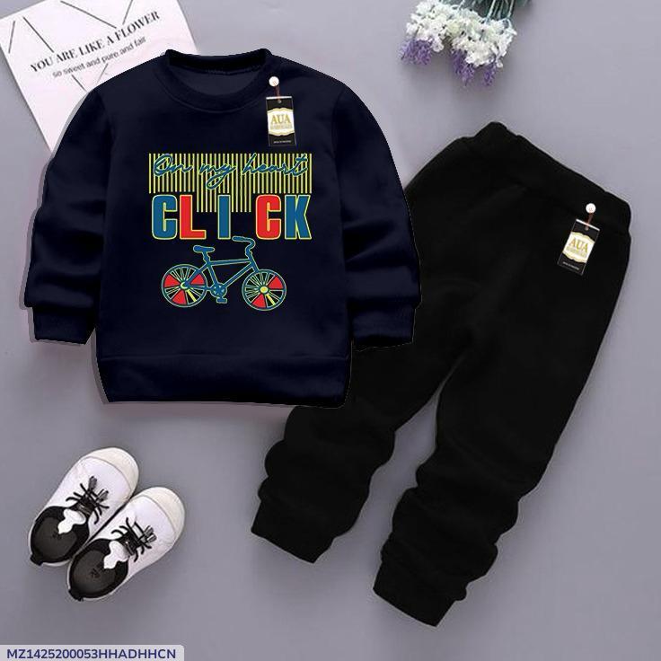 Boy Fleece Printed Tracksuit Blue 1-12 Years