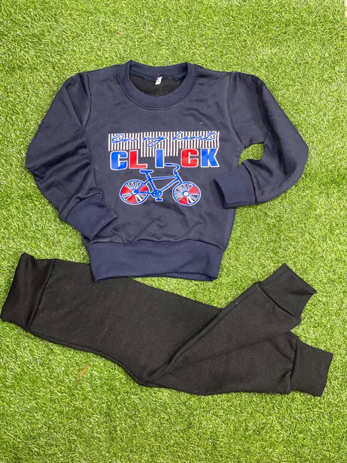 Boy Fleece Printed Tracksuit Blue 1-12 Years