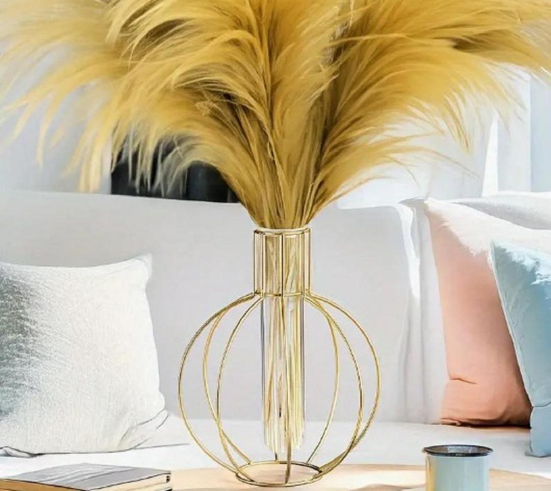 Golden Geometric Iron Vase for Home Decor