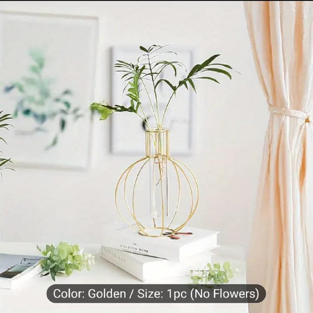 Golden Geometric Iron Vase for Home Decor