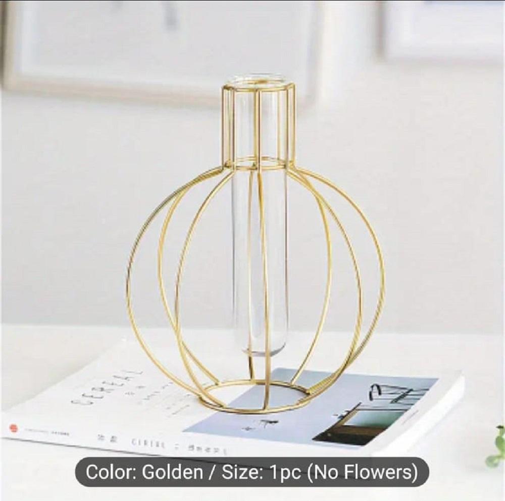 Golden Geometric Iron Vase for Home Decor