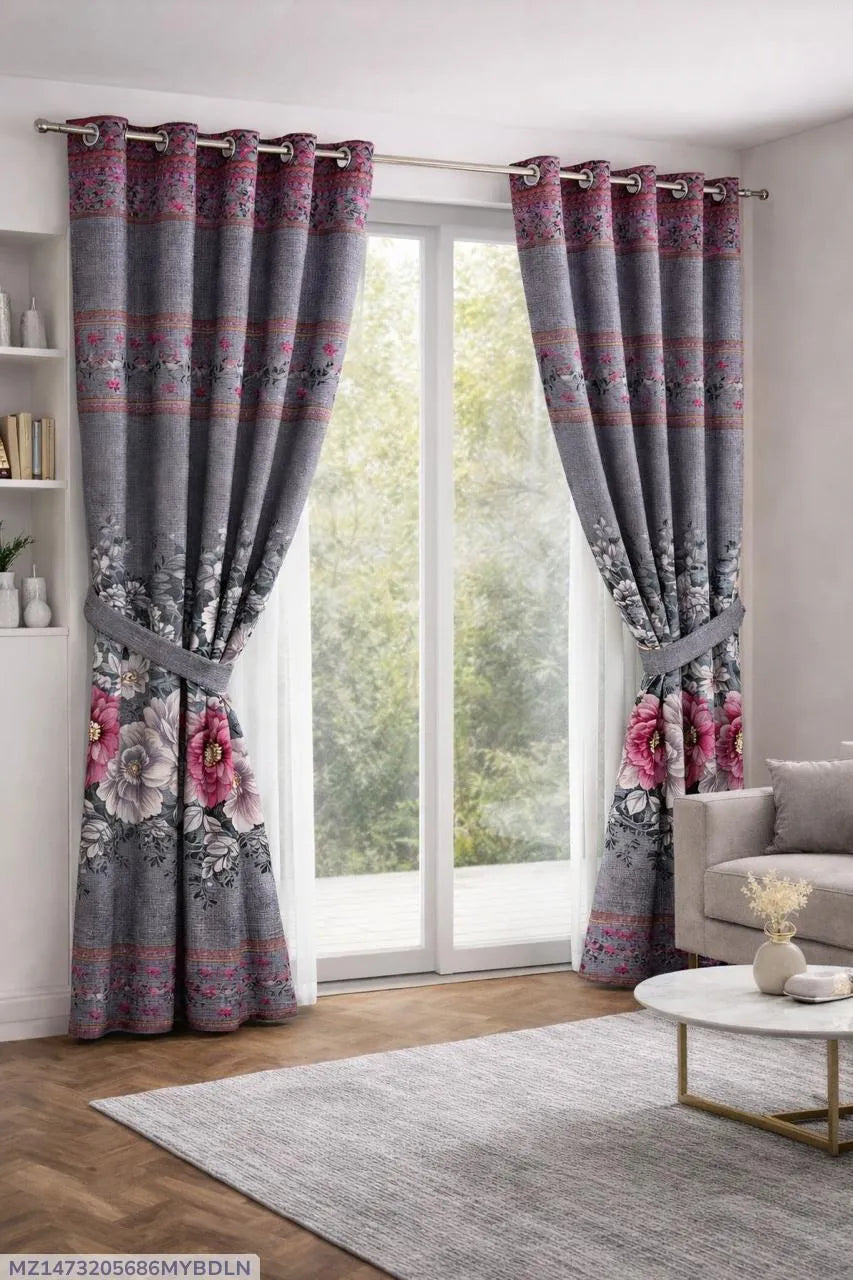Floral Curtain Set for Living Room with Heavy Drape