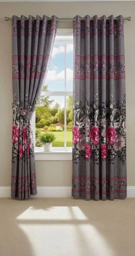 Floral Curtain Set for Living Room with Heavy Drape