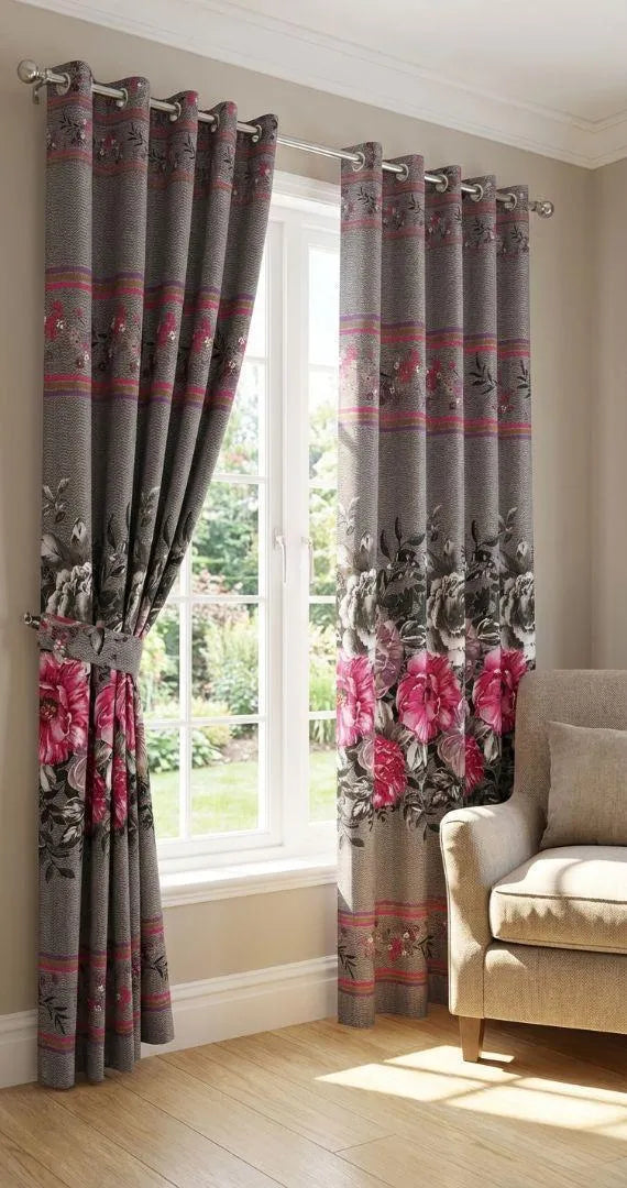 Floral Curtain Set for Living Room with Heavy Drape