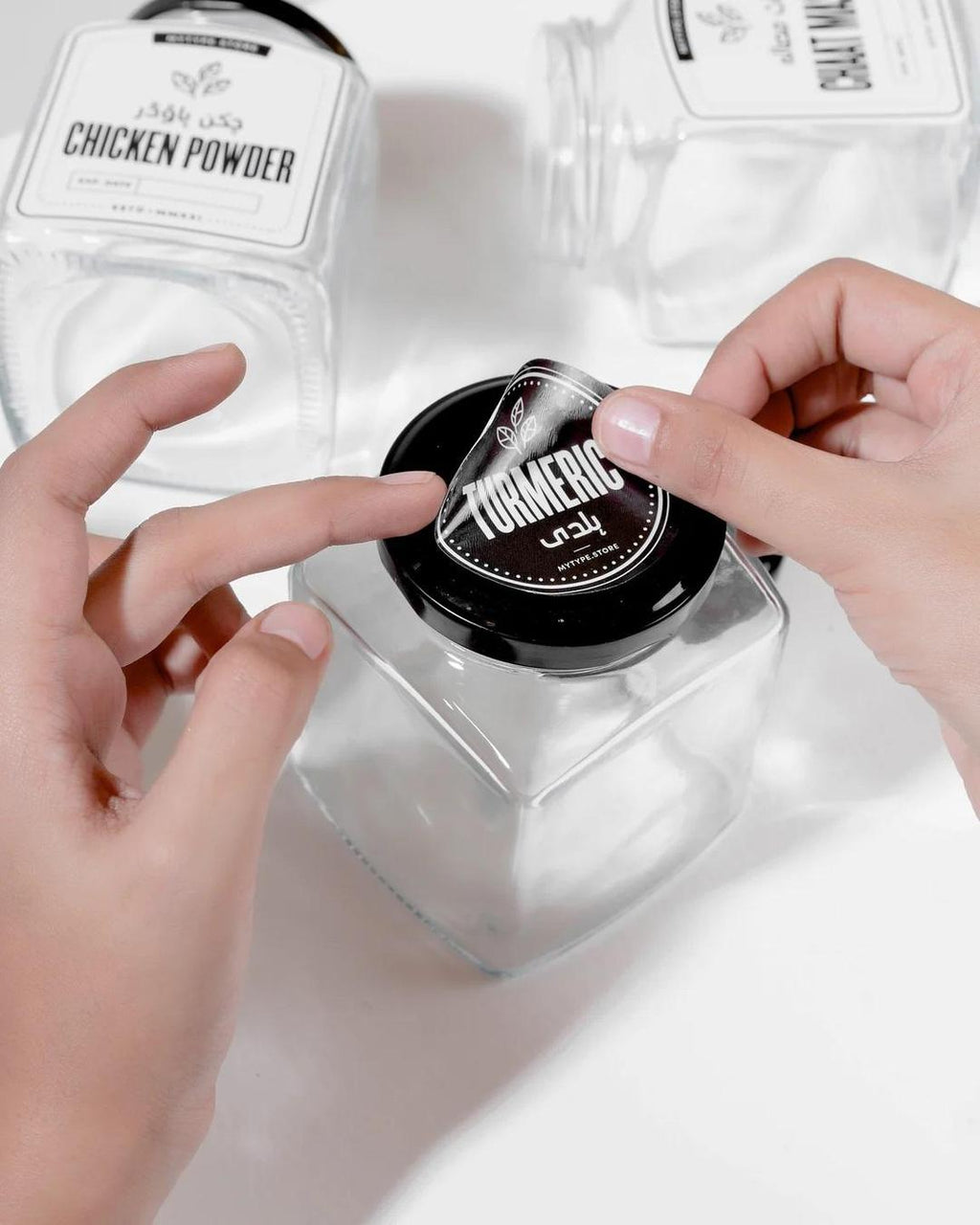 8-Piece Spice Jar Set Black Glass 400ml Air Tight