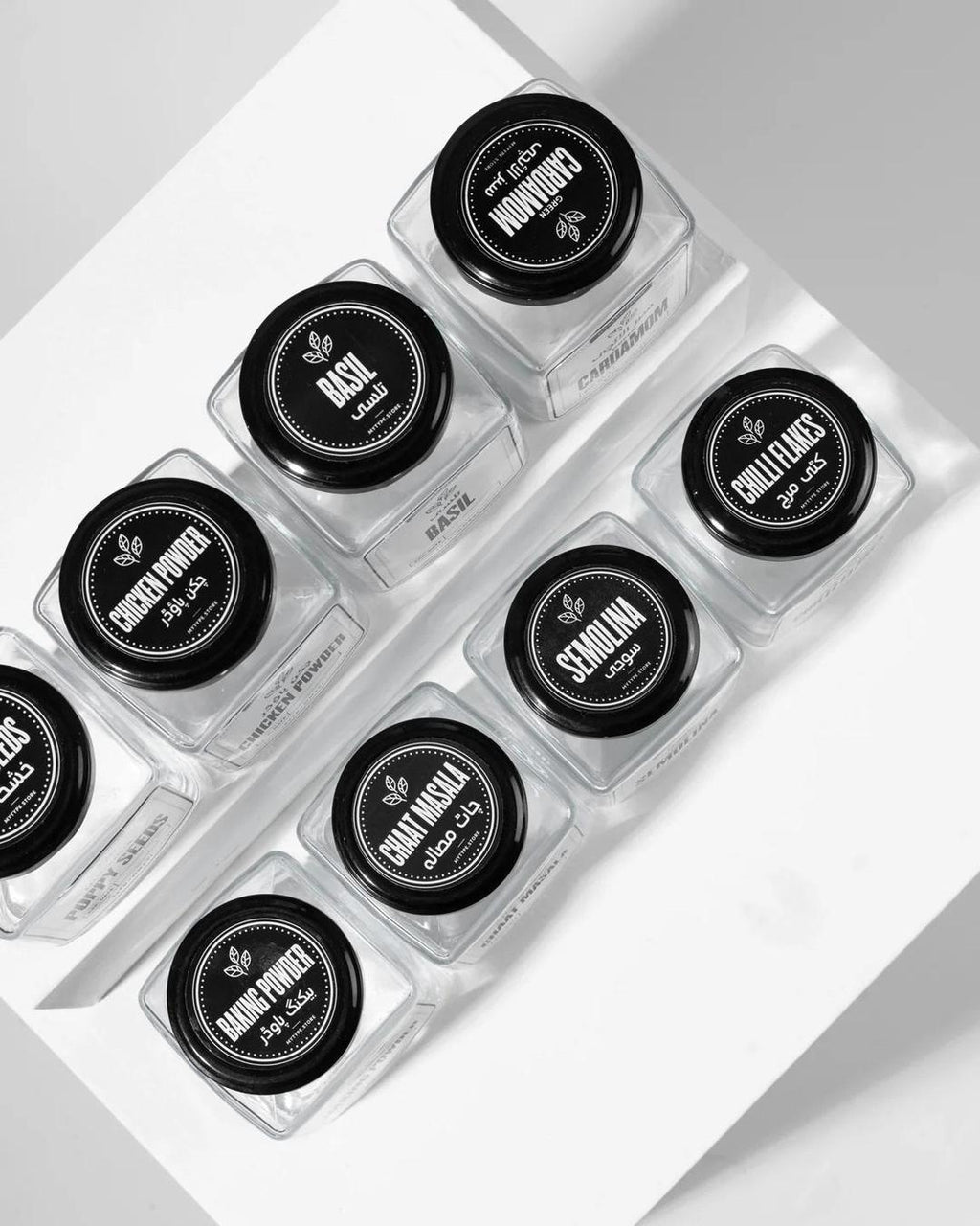 8-Piece Spice Jar Set Black Glass 400ml Air Tight