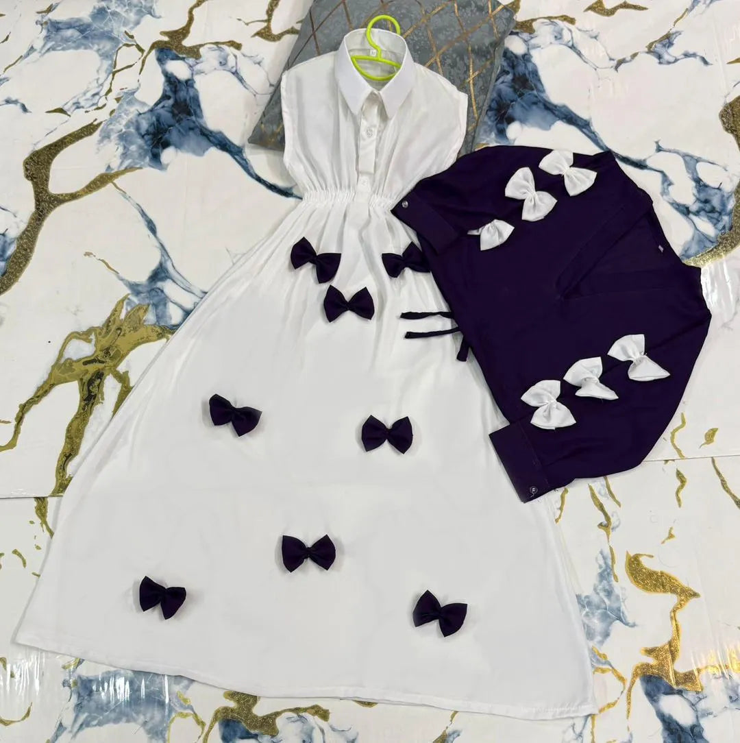 Girls Georgette Bow Top Maxi Set Purple White
