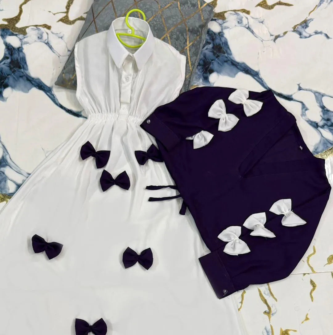 Girls Georgette Bow Top Maxi Set Purple White