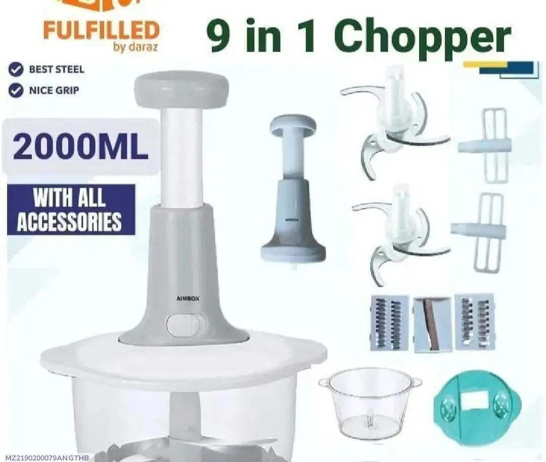 9-in-1 Chopper 2000ML Gray ABS Kitchen Tool