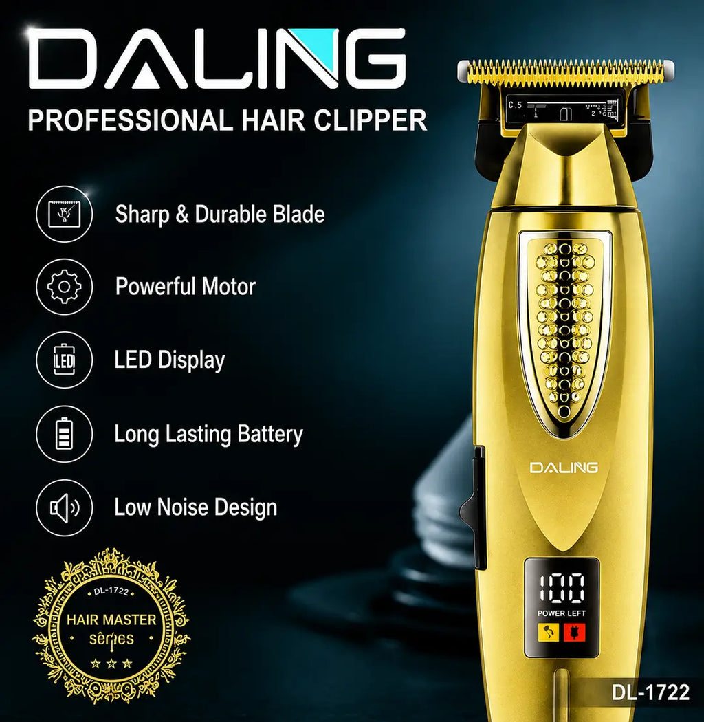 DALING DL-1772 Professional Hair Clipper | Rechargeable T-Blade Trimmer | LED Digital Display | Cordless Beard & Hair Cutting Machine