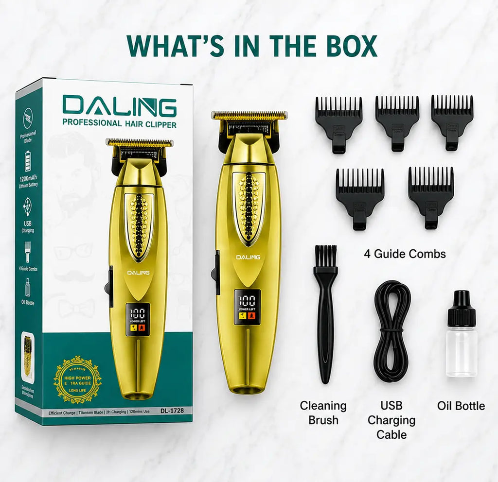 DALING DL-1772 Professional Hair Clipper | Rechargeable T-Blade Trimmer | LED Digital Display | Cordless Beard & Hair Cutting Machine