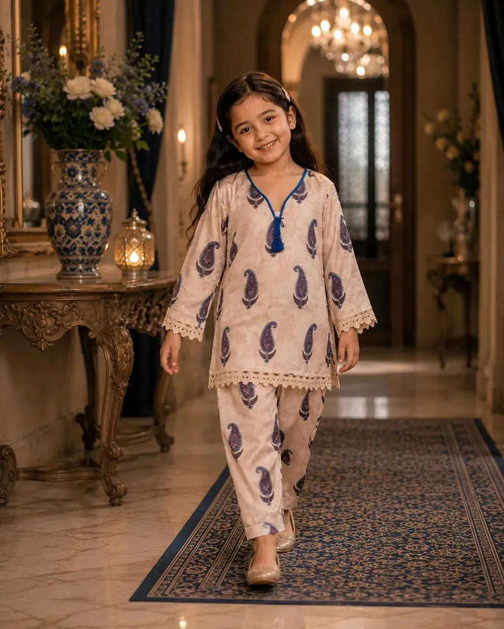 Girl's Silk Kurta and Trouser Set - 2 Pcs