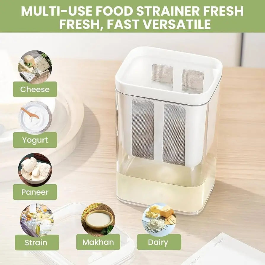 Multi-Purpose 1100ML Greek Yogurt Maker | Hung Curd Strainer Box with Fine Mesh Filter | Yogurt Cheese Maker | Premium Food Grade Container | BPA Free Yogurt Filter