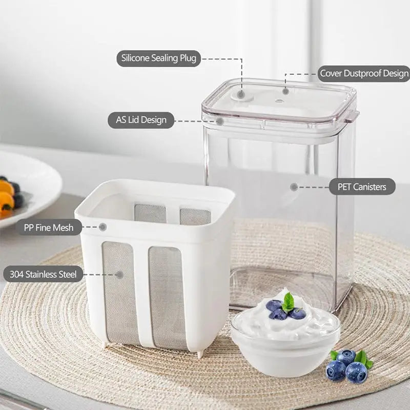 Multi-Purpose 1100ML Greek Yogurt Maker | Hung Curd Strainer Box with Fine Mesh Filter | Yogurt Cheese Maker | Premium Food Grade Container | BPA Free Yogurt Filter