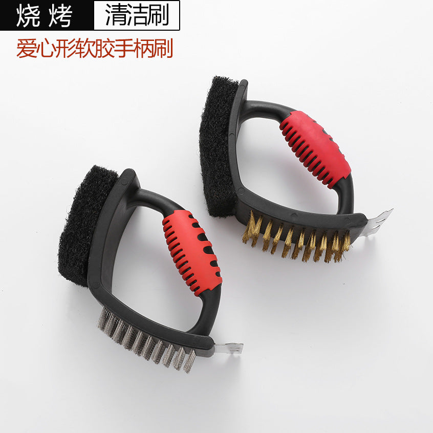 Heart Shaped Grill Brush Set with Copper & Steel Bristles