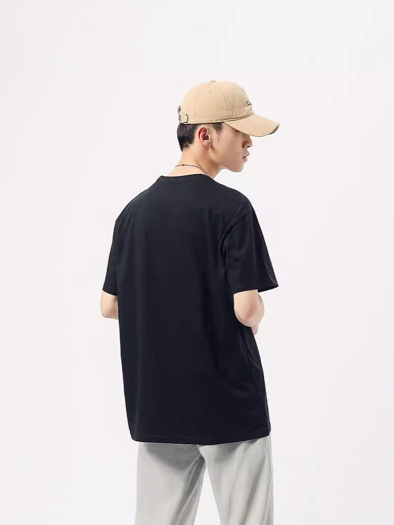 Men Black Cotton T-Shirt Summer Trendy Round Neck